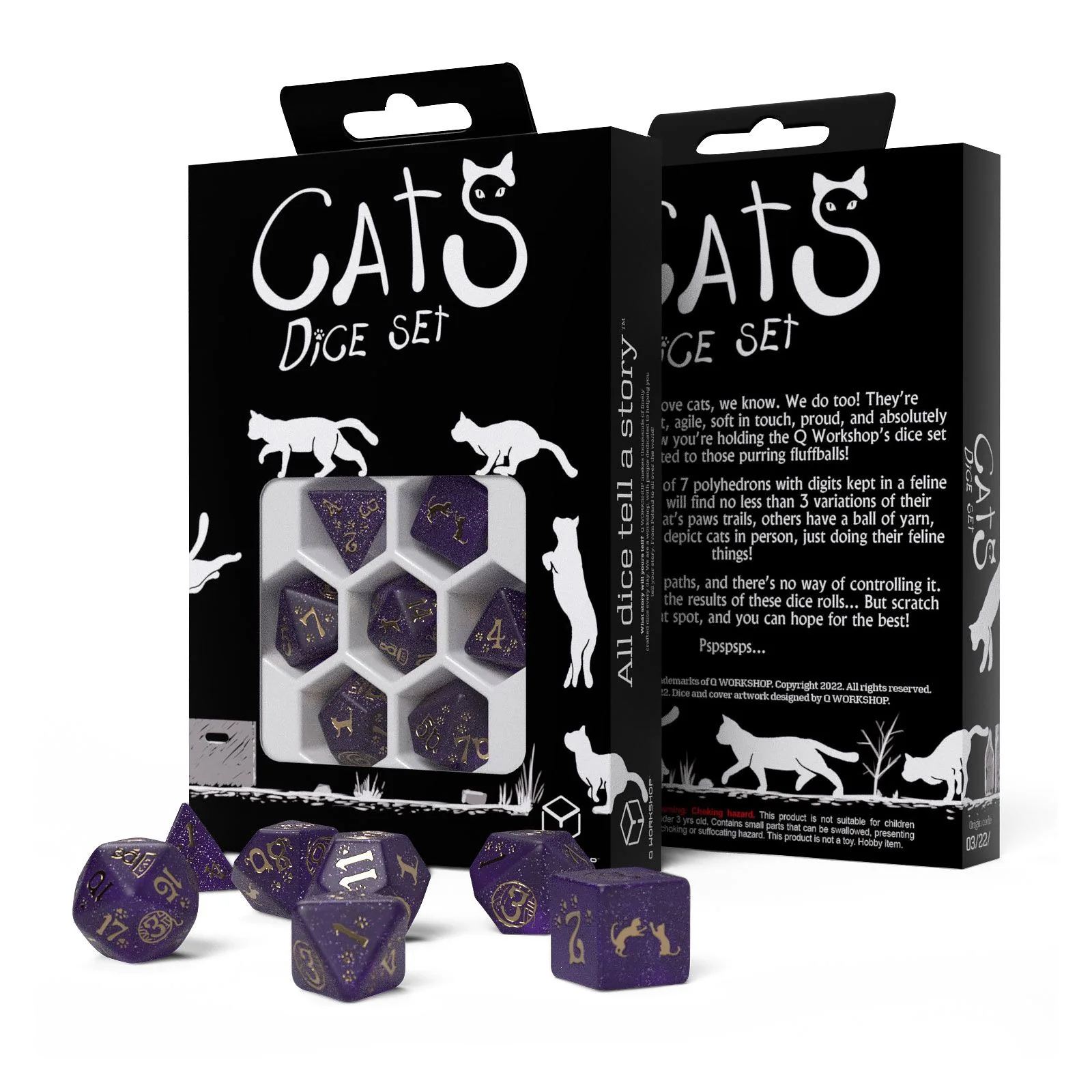 SCATOLA 7 DADI PURRITO - GOLD & PURPLE